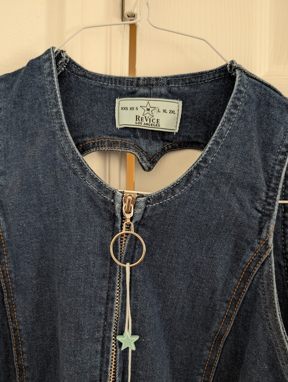 Revice Hollywood Heartthrob Denim Jumpsuit Heart Cutout Zip Front Flare Jeans - Picture 8 of 10